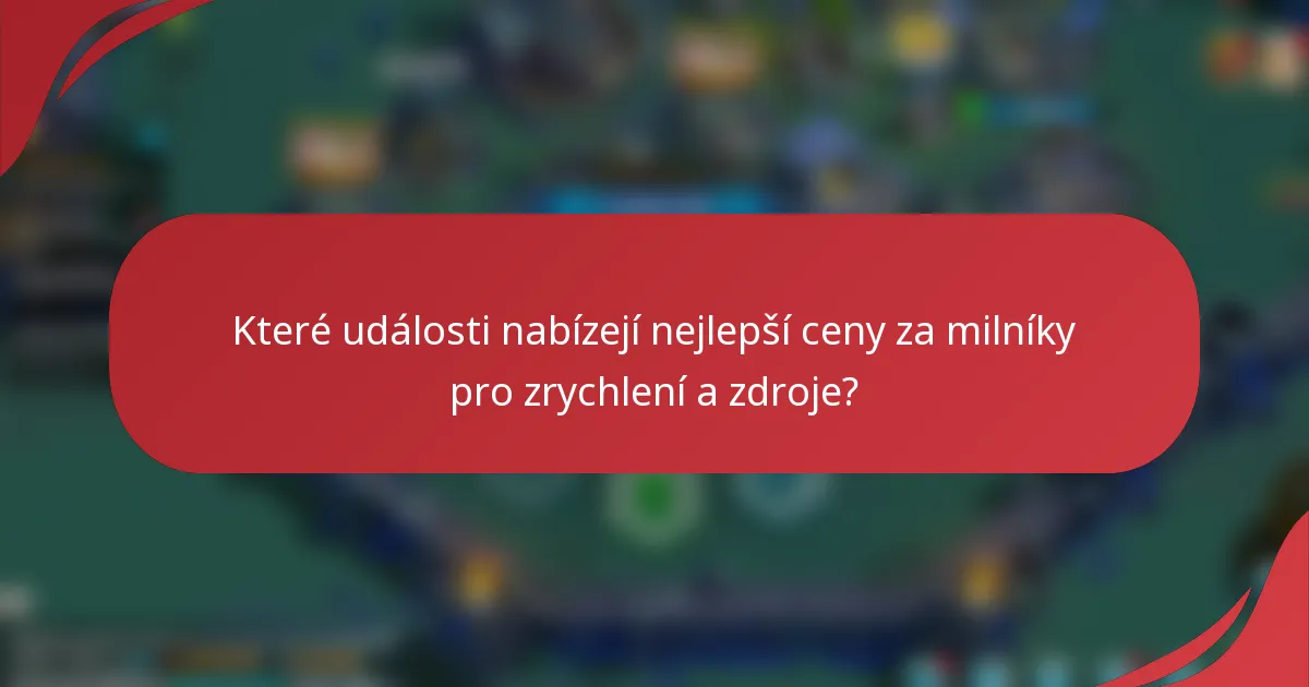 Které události nabízejí nejlepší ceny za milníky pro zrychlení a zdroje?